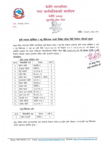 कृषि स्नातक प्राविधिक र पशु चिकित्सक पदको लिखित परिक्षा मिति निर्धारण गरिएको सुचना